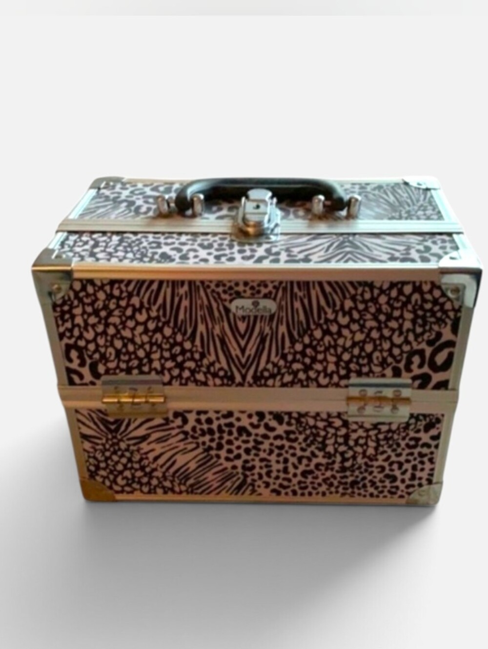 Animal Print Foldable Hard Train Makeup Beauty Case Lock & Key Included